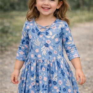 Dot Dot Smile Toddler Girl 
Twirl Dress Criss Cross Neck 3/4 Boutique